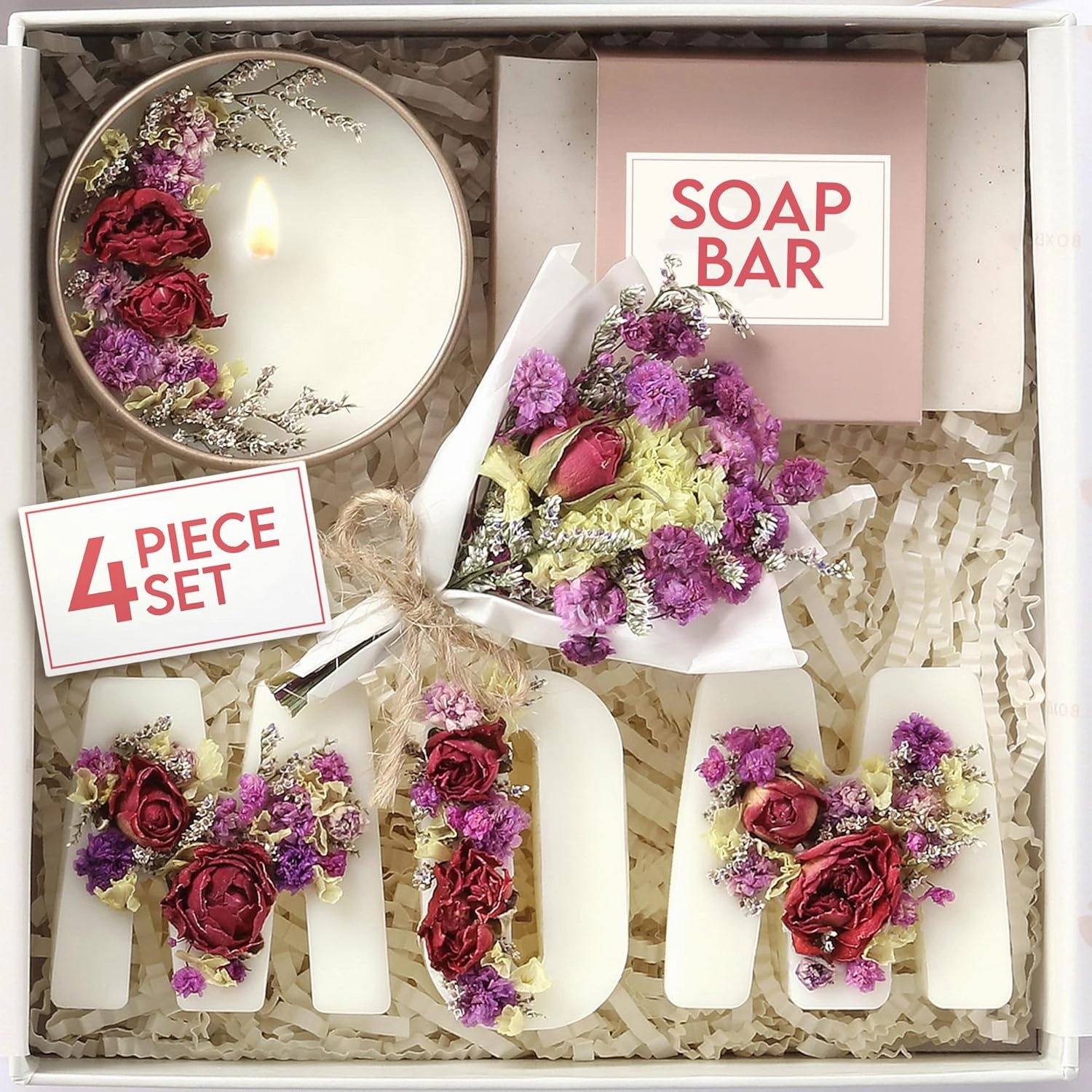 Rose and Vanilla Gift Basket for Mom - Birthday Spa Gift Box - Mom Day Basket - Bath Set for Her - Scented Candle Set - New Mother Relaxing Care Packaged - Self Essential for Every Occassion