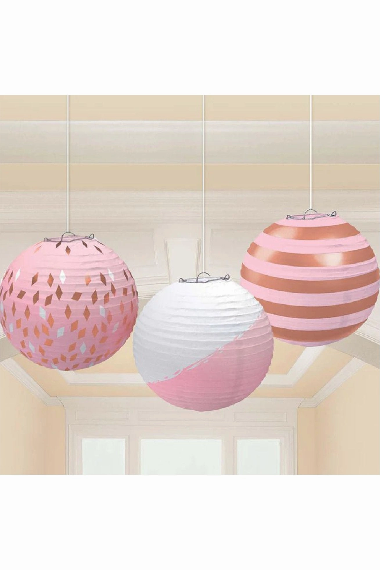 Rose Gold & Blush Paper Lanterns 3pcs