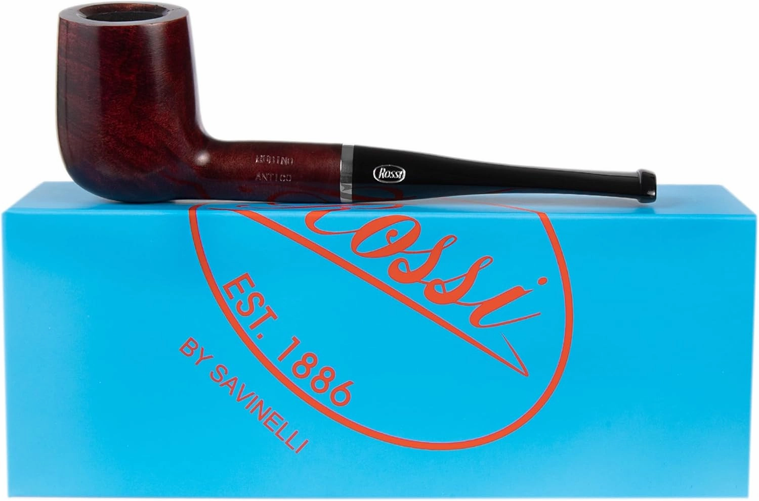 Rossi Rubino Antico Handmade Briar Pipe by Savinelli - Deep Red Hand Brushed Stain With Polished Finish & Rich Wood Grain, 6mm (8104)