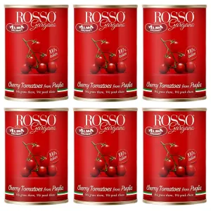 Rosso Gargano Cherry Tomatoes from Puglia - Freshly Packed - Authentic Italian Quality, GMO-Free, No Artificial Preservatives or Additives - 14.1oz (400g) - Pack of 6