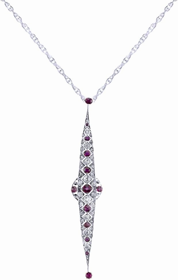 Round Cut Simulated Pink Sapphire & White Cubic Zirconia Long Bar Pendant Necklace Along with 18" Silver Chain Jewelry For Women In In 14k Gold Over Sterling Silver