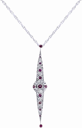 Round Cut Simulated Pink Sapphire & White Cubic Zirconia Long Bar Pendant Necklace Along with 18" Silver Chain Jewelry For Women In In 14k Gold Over Sterling Silver