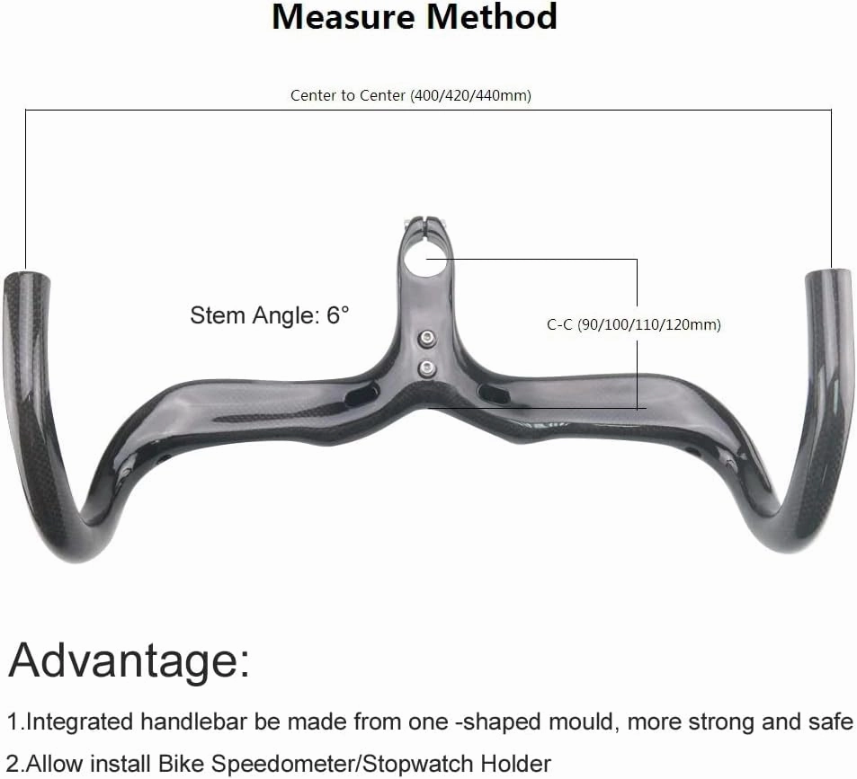 RXL SL Road Bike Carbon Integrated Handlebar Black 3K Glossy Bicycle Handle bar and Stem Ultra-Light Handlebars Bicycle Handlebar 400/420/440mmX90/100/110/120mm
