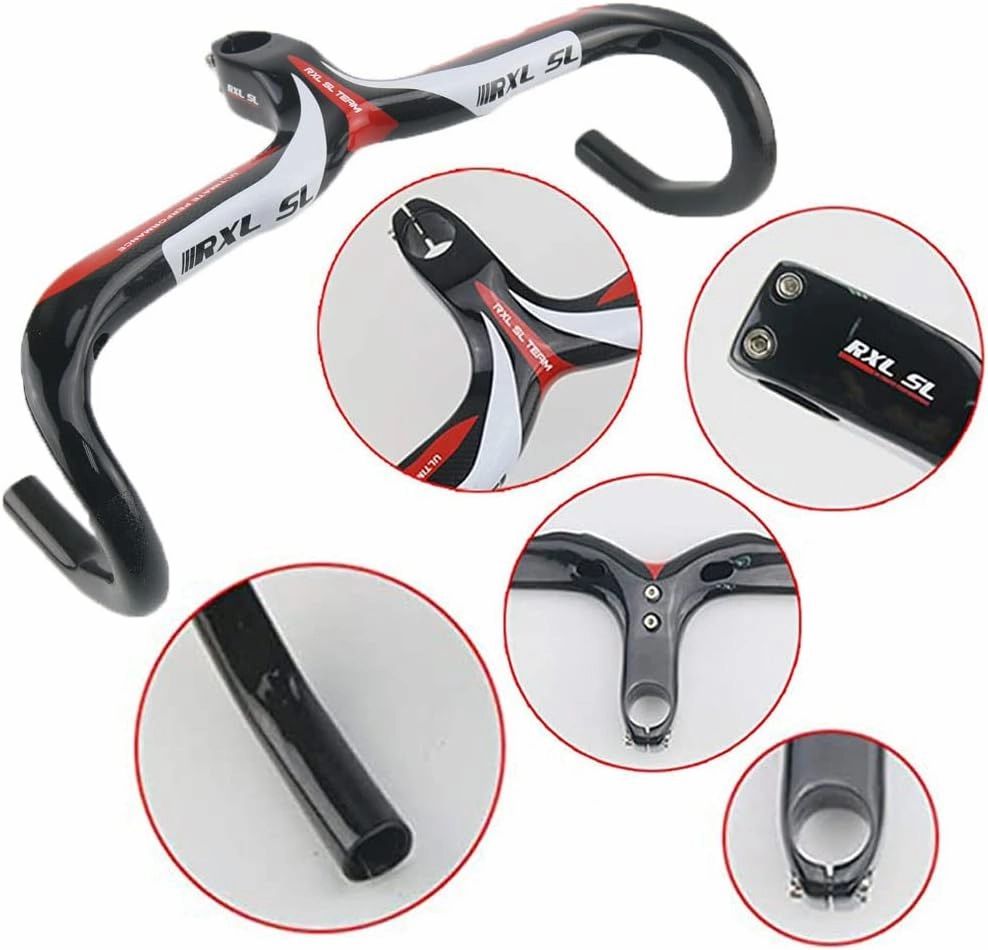 RXL SL Road Bike Carbon Integrated Handlebar Black 3K Glossy Bicycle Handle bar and Stem Ultra-Light Handlebars Bicycle Handlebar 400/420/440mmX90/100/110/120mm
