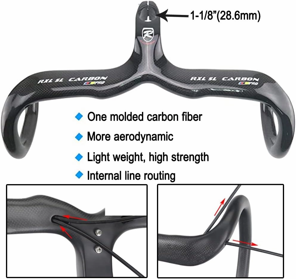 RXL SL Road Bike Carbon Integrated Handlebar Black 3K Glossy Bicycle Handle bar and Stem Ultra-Light Handlebars Bicycle Handlebar 400/420/440mmX90/100/110/120mm