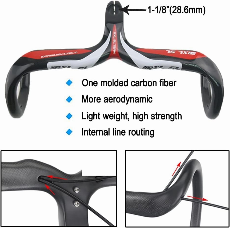 RXL SL Road Bike Carbon Integrated Handlebar Black 3K Glossy Bicycle Handle bar and Stem Ultra-Light Handlebars Bicycle Handlebar 400/420/440mmX90/100/110/120mm