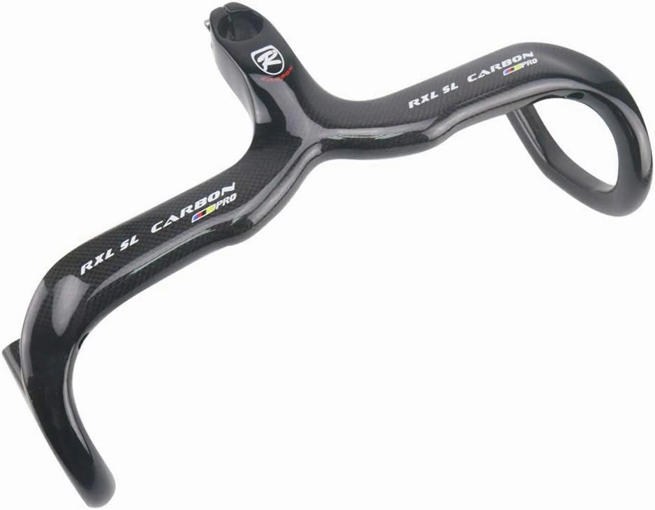 RXL SL Road Bike Carbon Integrated Handlebar Black 3K Glossy Bicycle Handle bar and Stem Ultra-Light Handlebars Bicycle Handlebar 400/420/440mmX90/100/110/120mm