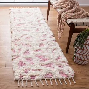 SAFAVIEH Manhattan Collection Runner Rug - 2'3" x 8', Ivory & Pink, Hand-Knotted Modern Tassel Wool & Viscose, Ideal for High Traffic Areas in Living Room, Bedroom (MAN460R)