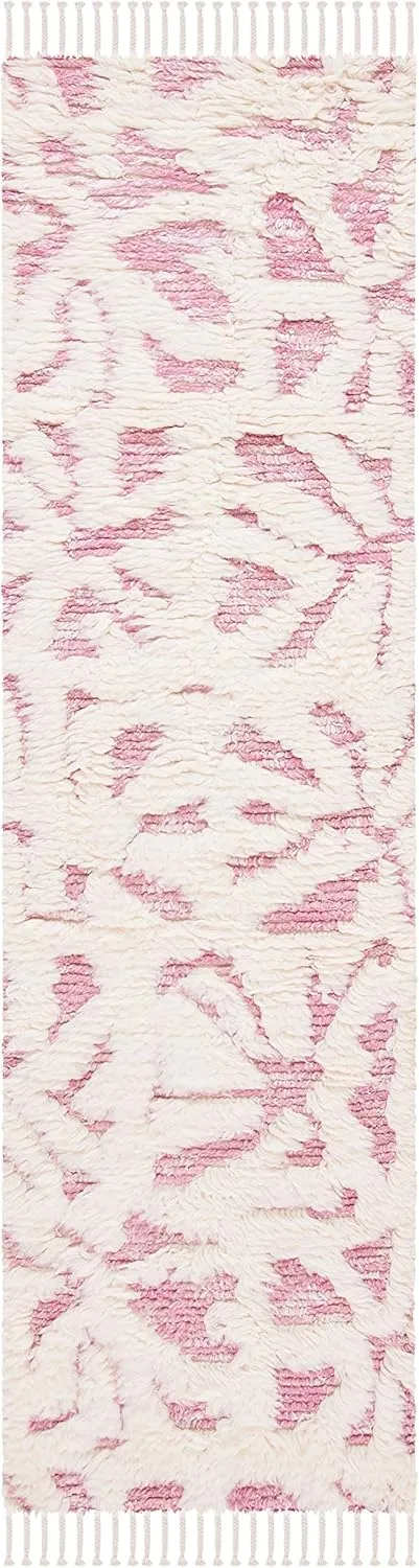 SAFAVIEH Manhattan Collection Runner Rug - 2'3" x 8', Ivory & Pink, Hand-Knotted Modern Tassel Wool & Viscose, Ideal for High Traffic Areas in Living Room, Bedroom (MAN460R)