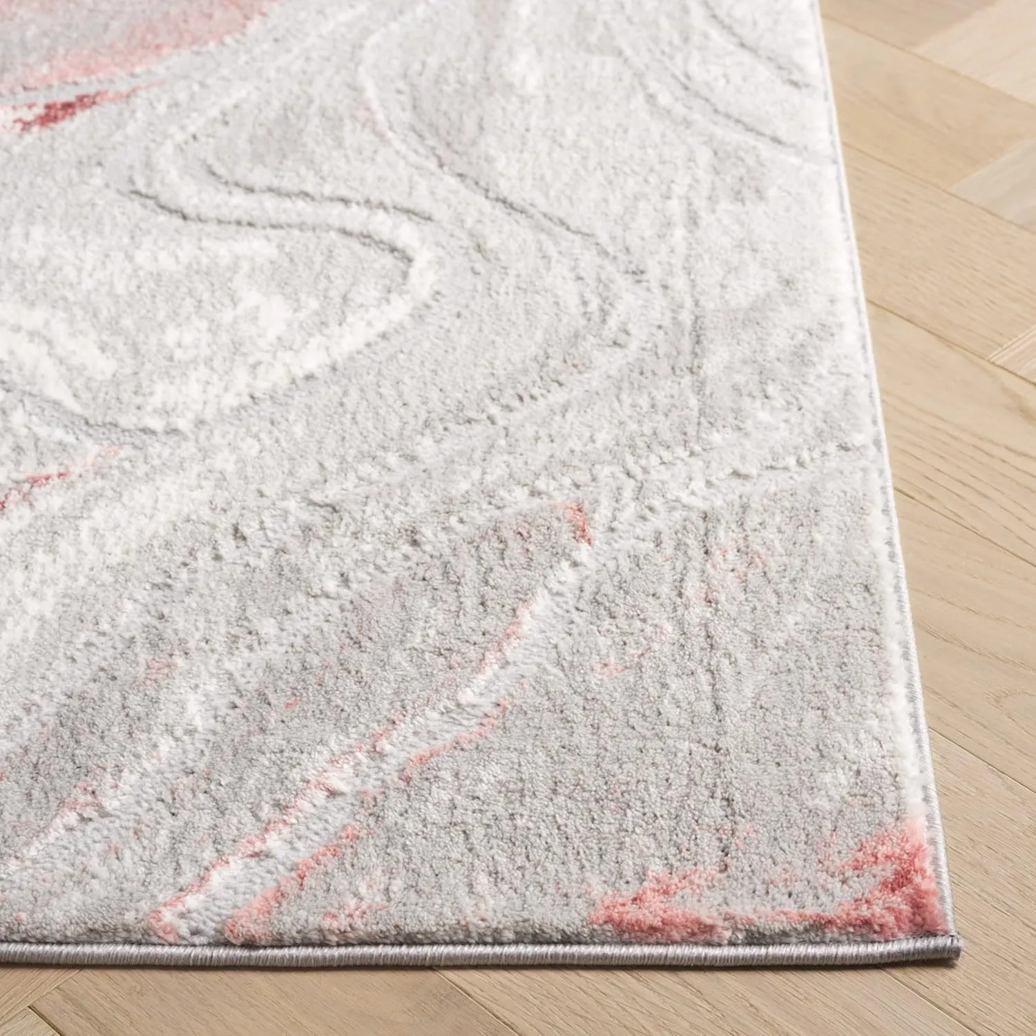 SAFAVIEH Meadow Collection Area Rug - 5'3" x 7'6", Light Grey & Pink, Modern Abstract Design, Non-Shedding & Easy Care, Ideal for High Traffic Areas in Living Room, Bedroom, Dining Room (MDW553G-5)