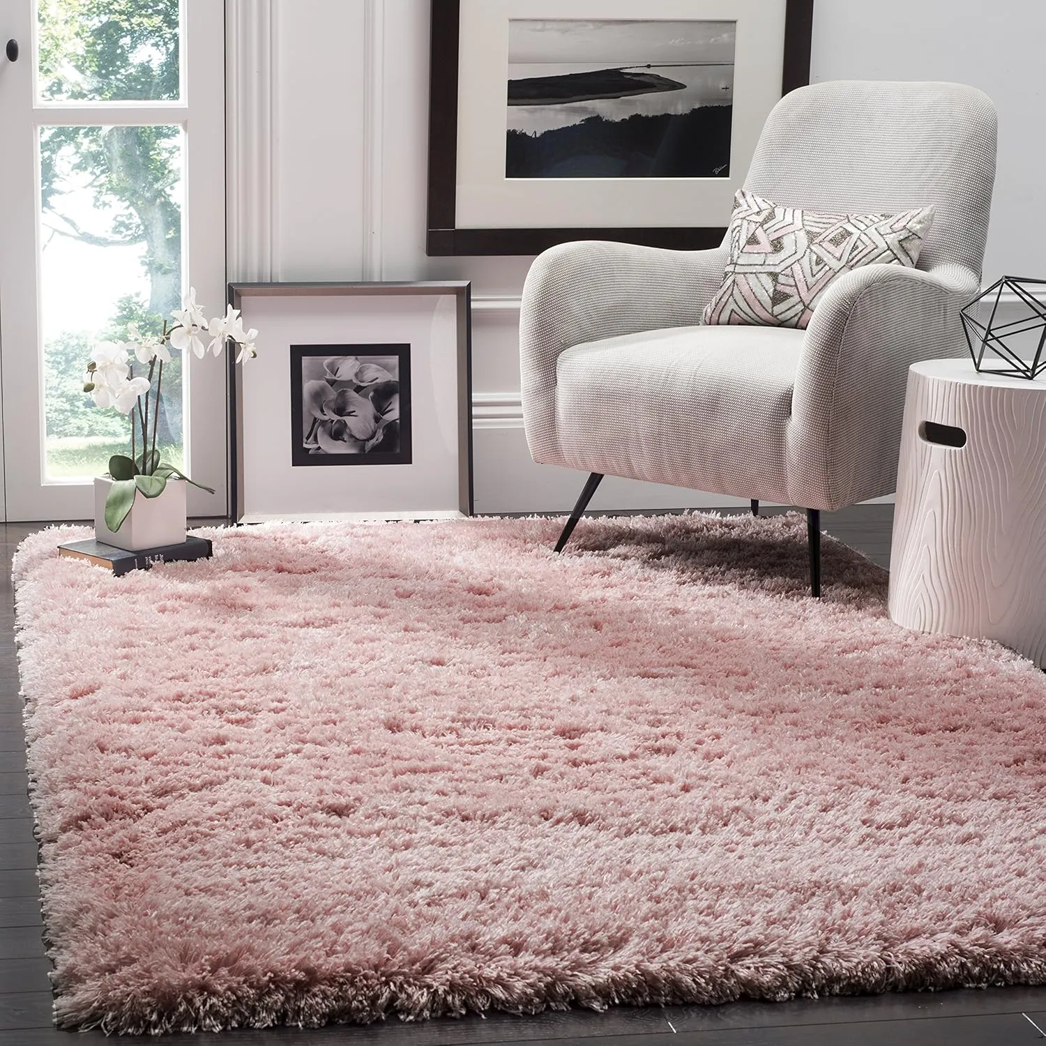 SAFAVIEH Polar Shag Collection Area Rug - 5'1" x 7'6", Light Pink, Solid Glam Design, Non-Shedding & Easy Care, 3-inch Thick Ideal for High Traffic Areas in Living Room, Bedroom (PSG800P)