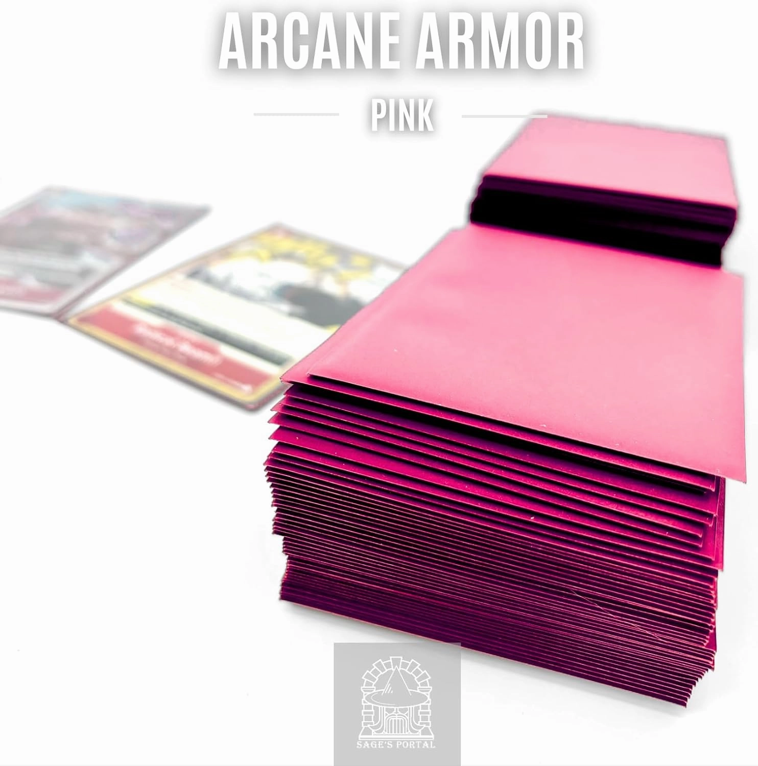 Sage's Portal Arcane Armor Matte Card Sleeves Exceptional Durability 66mmx91mm Standard Size MTG Card Sleeves 100 Count (Pink)