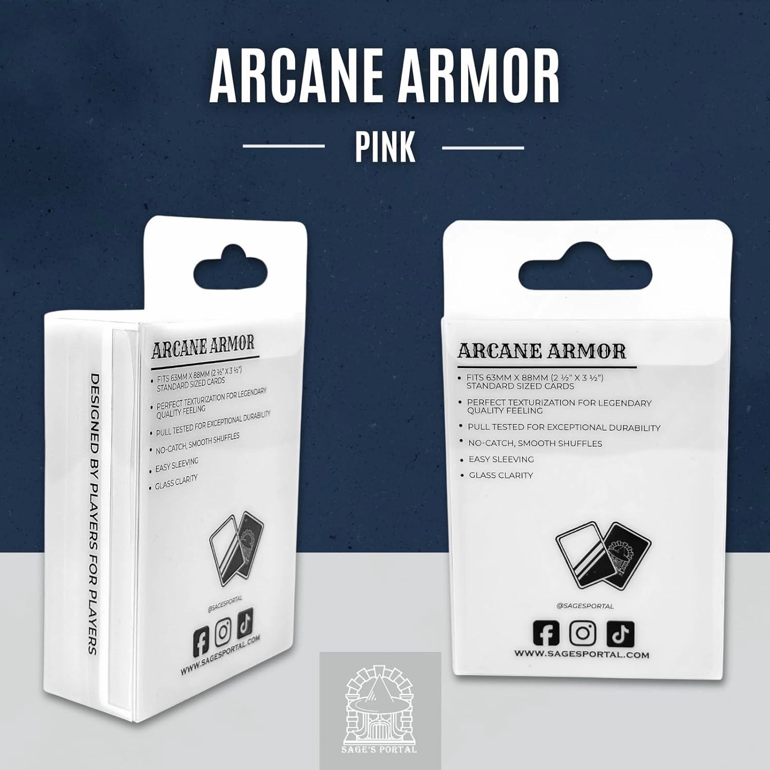 Sage's Portal Arcane Armor Matte Card Sleeves Exceptional Durability 66mmx91mm Standard Size MTG Card Sleeves 100 Count (Pink)