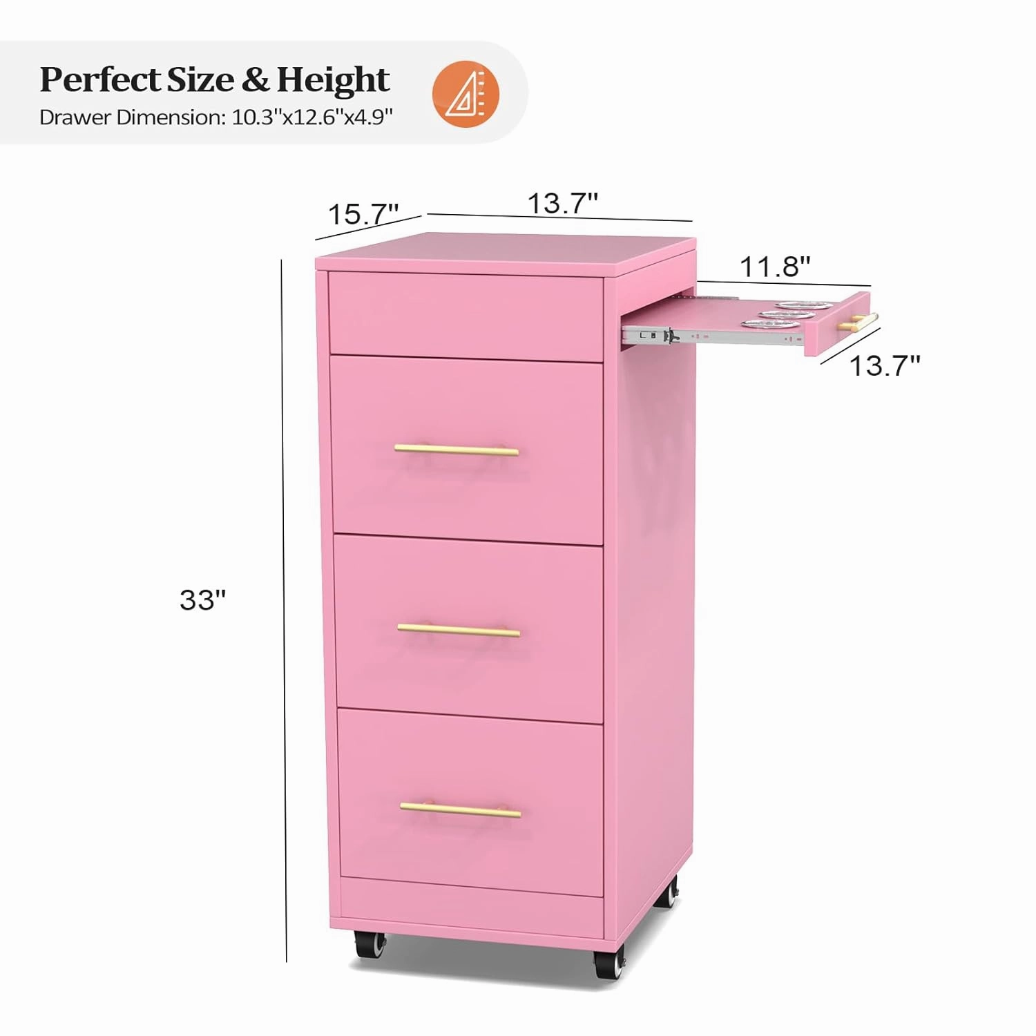 Salon Trolley Cart with Wheels, Wooden Hair Storage Cabinet, Stylist Cart Mobile Hairdressing Barber Station for Beauty Spa Barbershop, 3 Large Drawers, 3 Hot Tool Holders, Pink