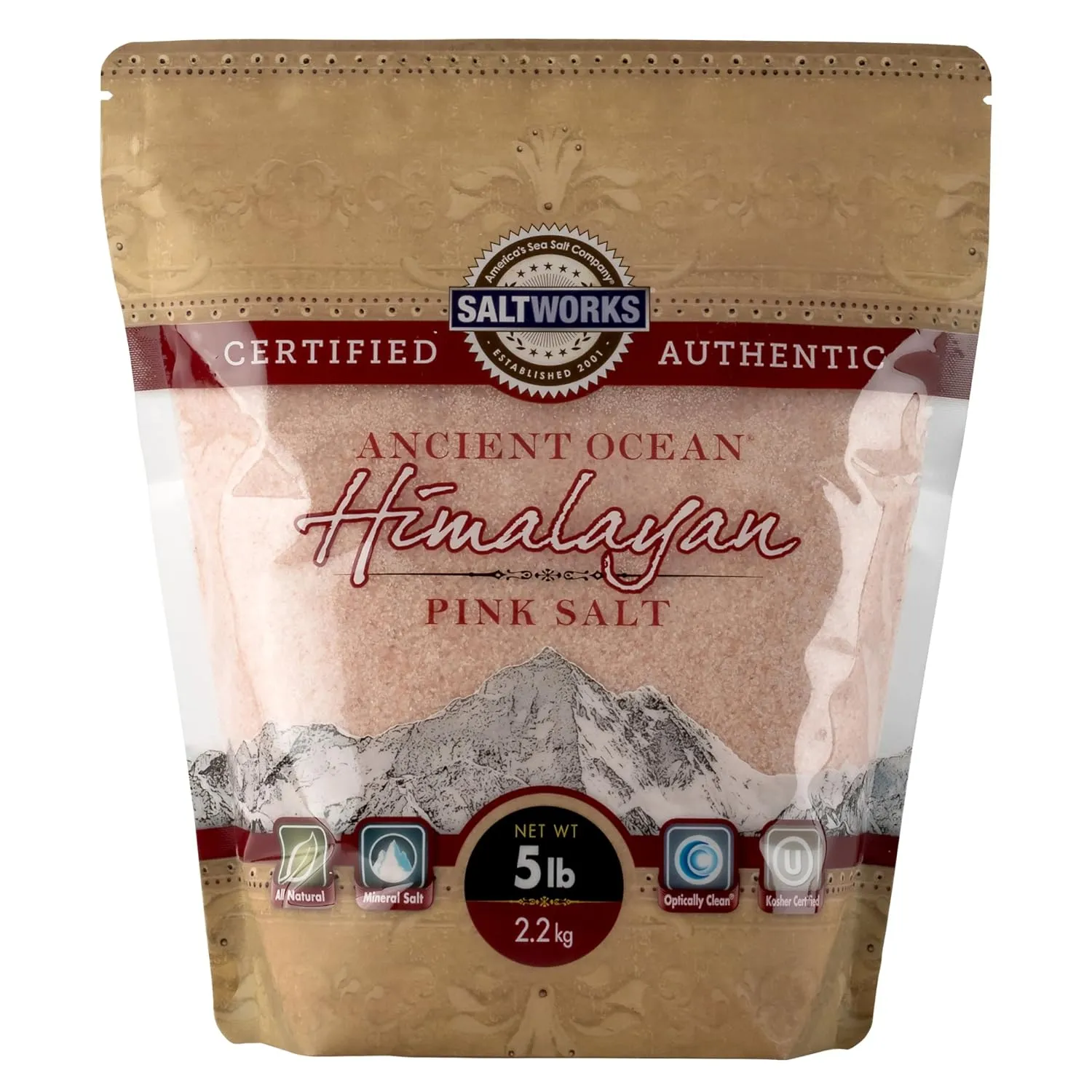 SaltWorks Ancient Ocean Himalayan Pink Salt, Fine Grain, 5 Pound Bag
