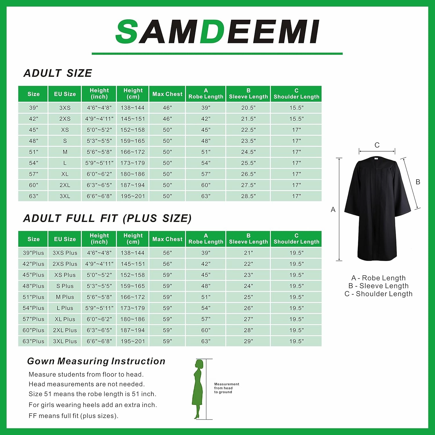 SAMDEEMI Unisex Adult Matte Graduation Gown Only, for High School, Bachelor, Choir Robes, Pulpit Robe, Pastor and Halloween