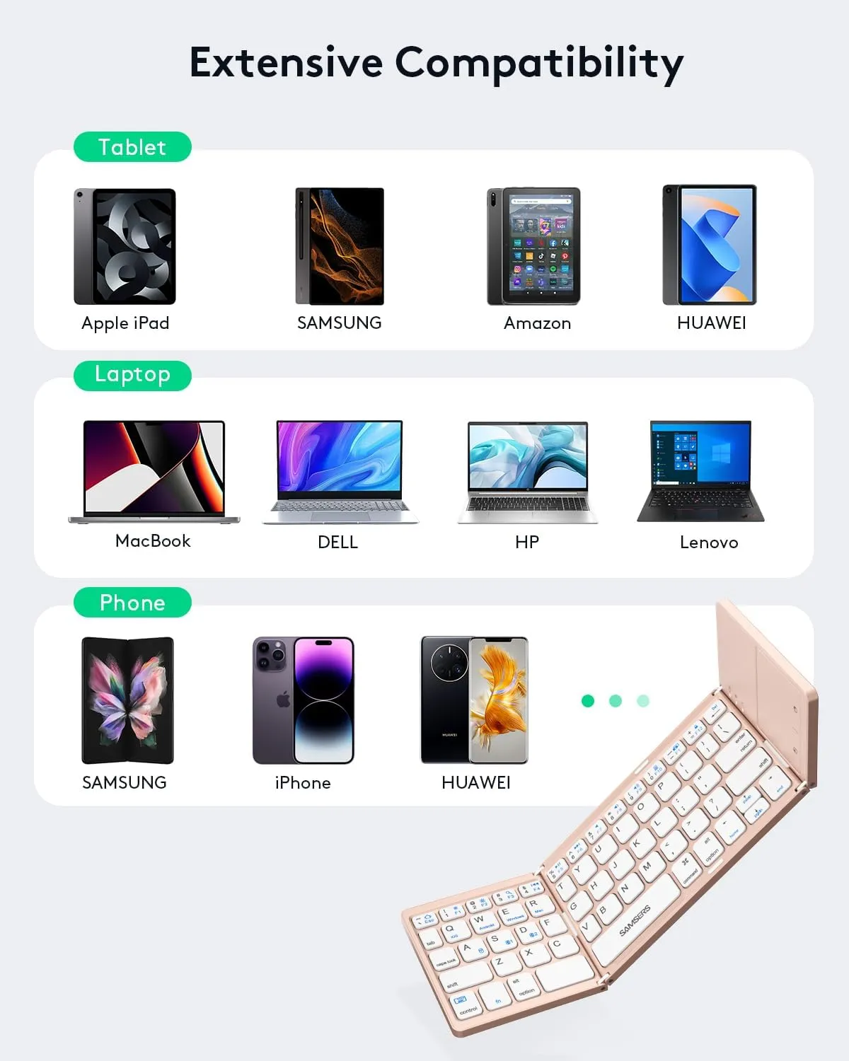 Samsers Multi-Device Foldable Bluetooth Keyboard with Touchpad, Rechargeable Dual-Mode(2.4G BTx2) Wireless Keyboard with Holder, Portable Folding Keyboards for Android Windows iOS Mac OS - Pink