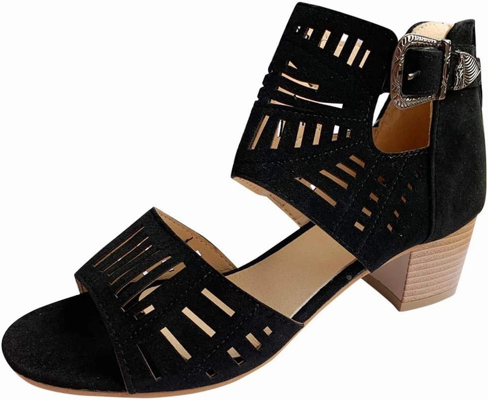 Sandals for Women Low Heel,Fashion Chunky Heel Sandal Fish Mouth Wedding Pumps with Buckle Ankle Strap Evening Party Shoes