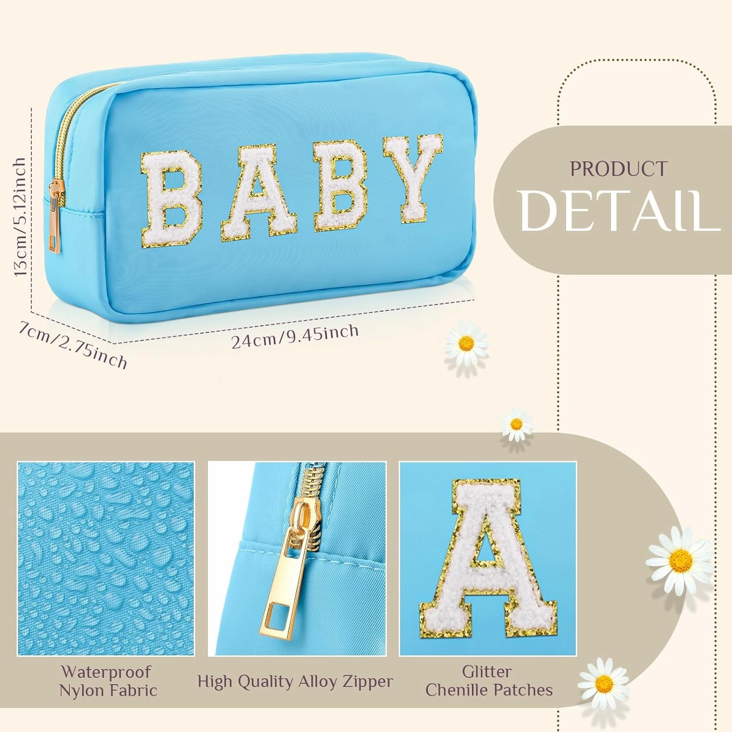 Sanwuta 2 Pieces Mama Gifts Makeup Bag Mom Birthday Gifts Nylon Cosmetic Bag Mothers Day Appreciation Toiletry Preppy Patch Chenille Letter Pouch for Women Her New Mom(Blue, Beige,Baby and Mama)