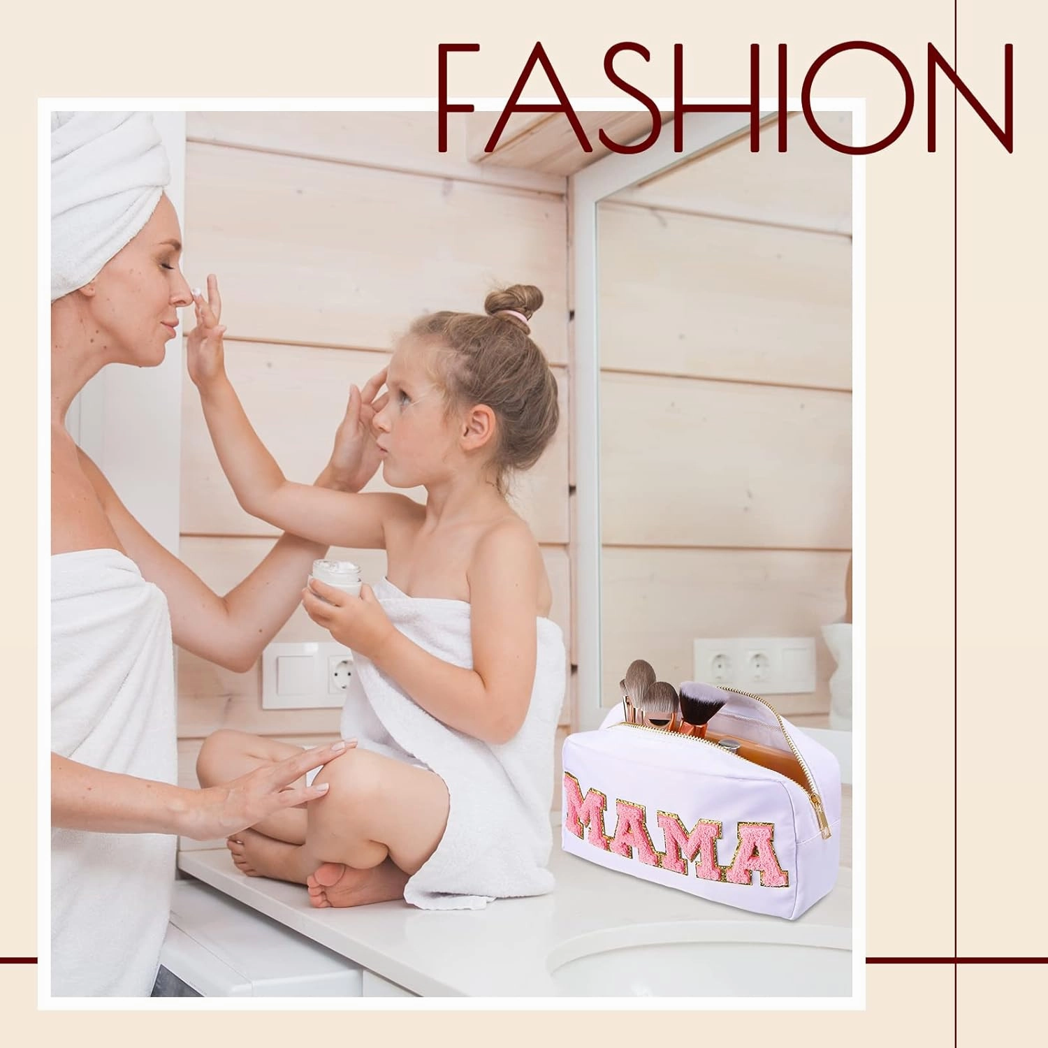 Sanwuta 2 Pieces Mama Gifts Makeup Bag Mom Birthday Gifts Nylon Cosmetic Bag Mothers Day Appreciation Toiletry Preppy Patch Chenille Letter Pouch for Women Her New Mom(White, Pink,Baby and Mama)