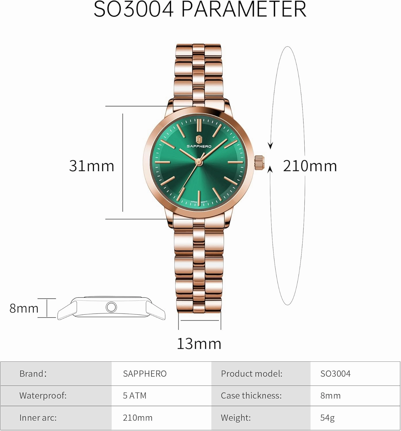 SAPPHERO Wrist Watch for Women Luxury Ladies Watches Women's Bracelet Watch Small Stainless Steel Analog 5ATM Waterproof Watches for Women