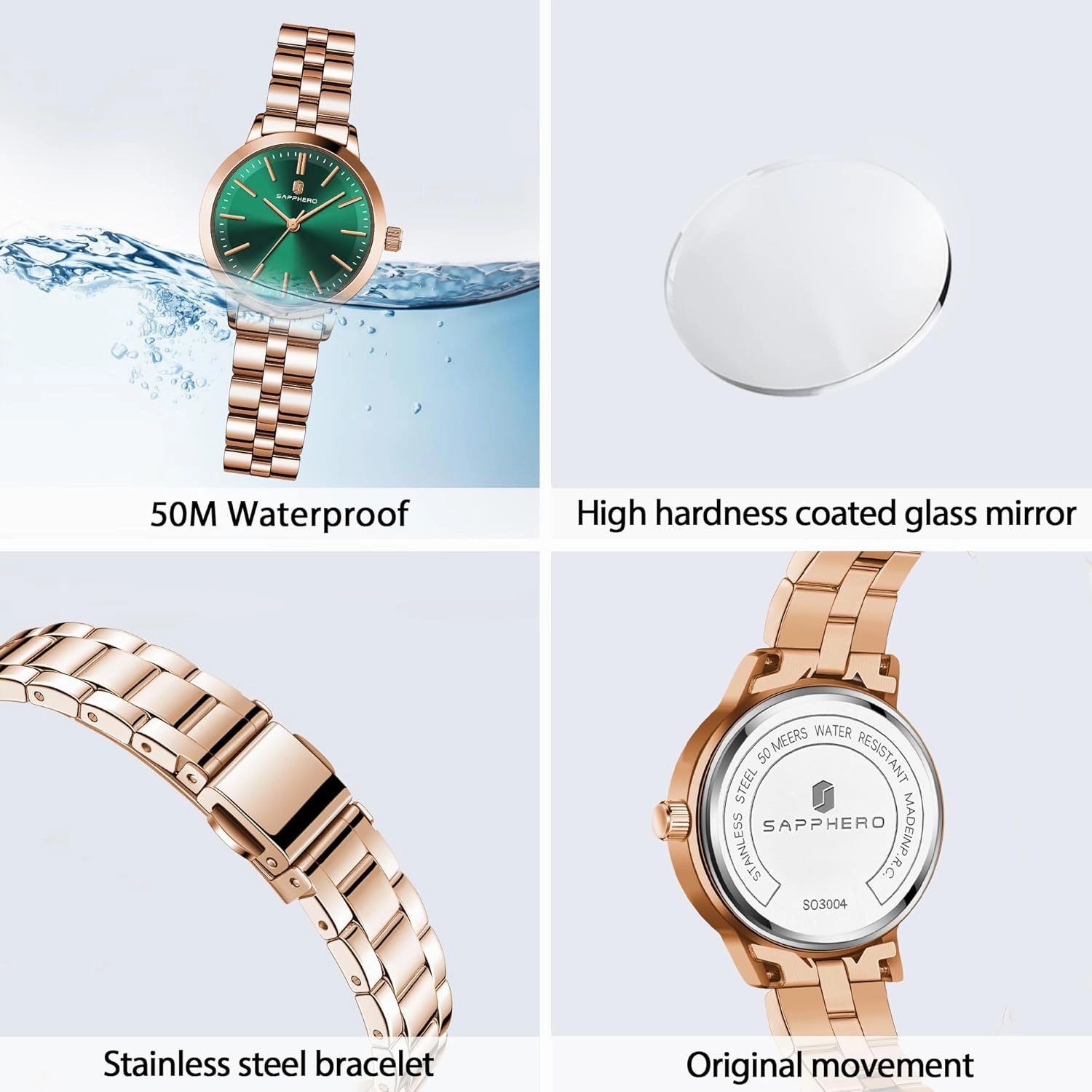 SAPPHERO Wrist Watch for Women Luxury Ladies Watches Women's Bracelet Watch Small Stainless Steel Analog 5ATM Waterproof Watches for Women