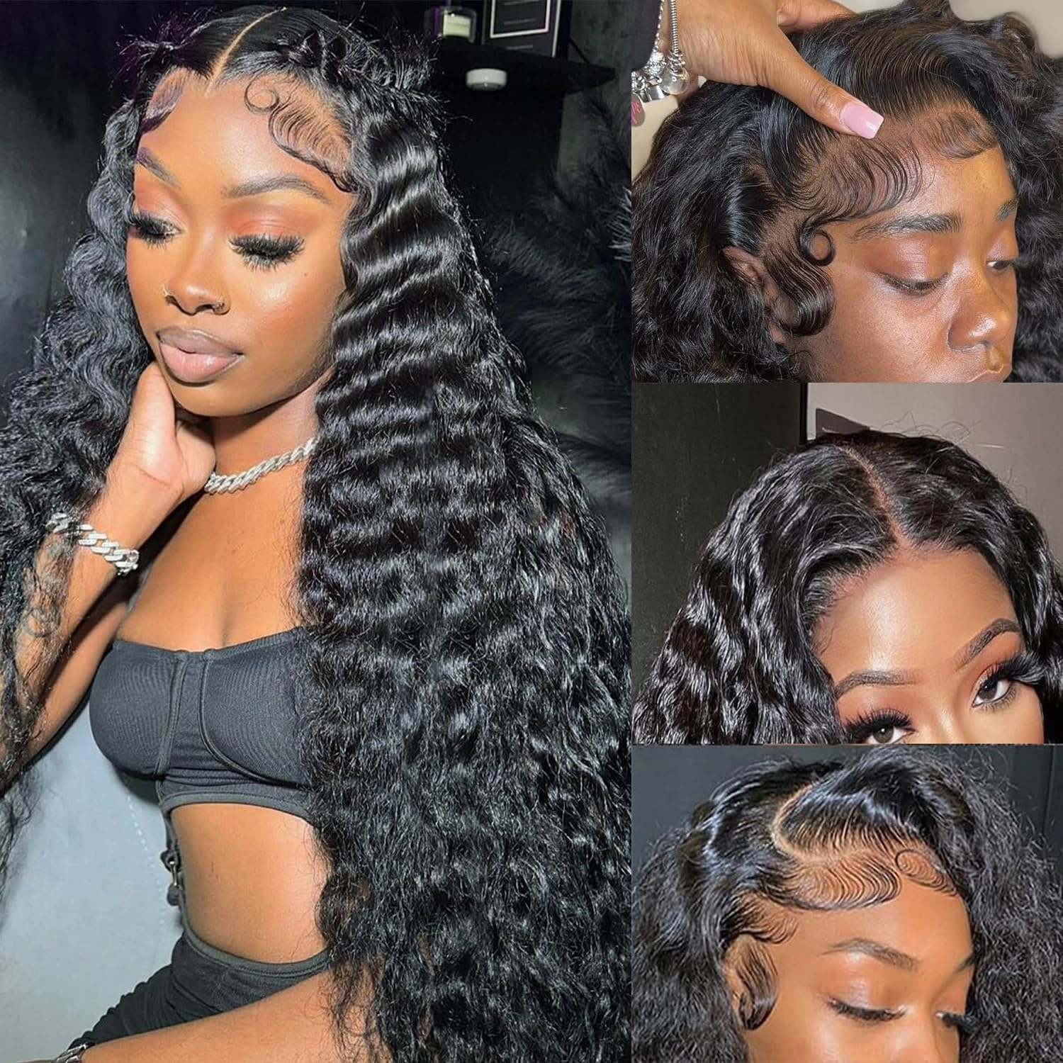 Sathen Full 13x6 Deep Wave Lace Front Wigs Human Hair 200 Density Deep Part Lace Frontal Wig Pre Plucked Transparent Full Lace Wig Pre Plucked with Baby Hair 32 Inch