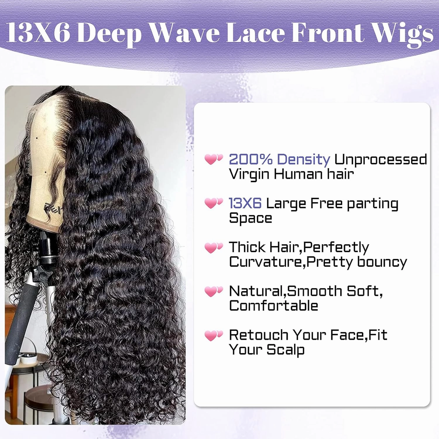 Sathen Full 13x6 Deep Wave Lace Front Wigs Human Hair 200 Density Deep Part Lace Frontal Wig Pre Plucked Transparent Full Lace Wig Pre Plucked with Baby Hair 32 Inch