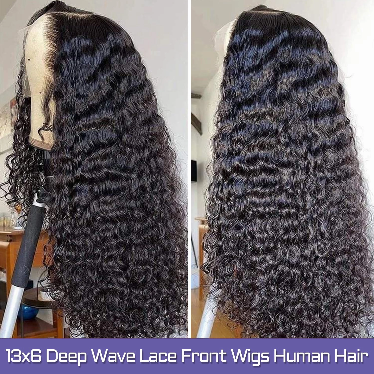 Sathen Full 13x6 Deep Wave Lace Front Wigs Human Hair 200 Density Deep Part Lace Frontal Wig Pre Plucked Transparent Full Lace Wig Pre Plucked with Baby Hair 32 Inch
