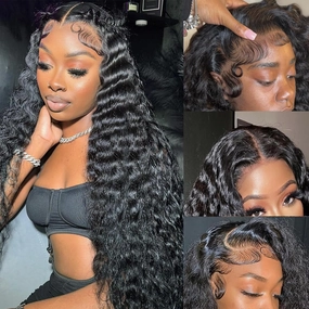 Sathen Full 13x6 Deep Wave Lace Front Wigs Human Hair 200 Density Deep Part Lace Frontal Wig Pre Plucked Transparent Full Lace Wig Pre Plucked with Baby Hair 32 Inch