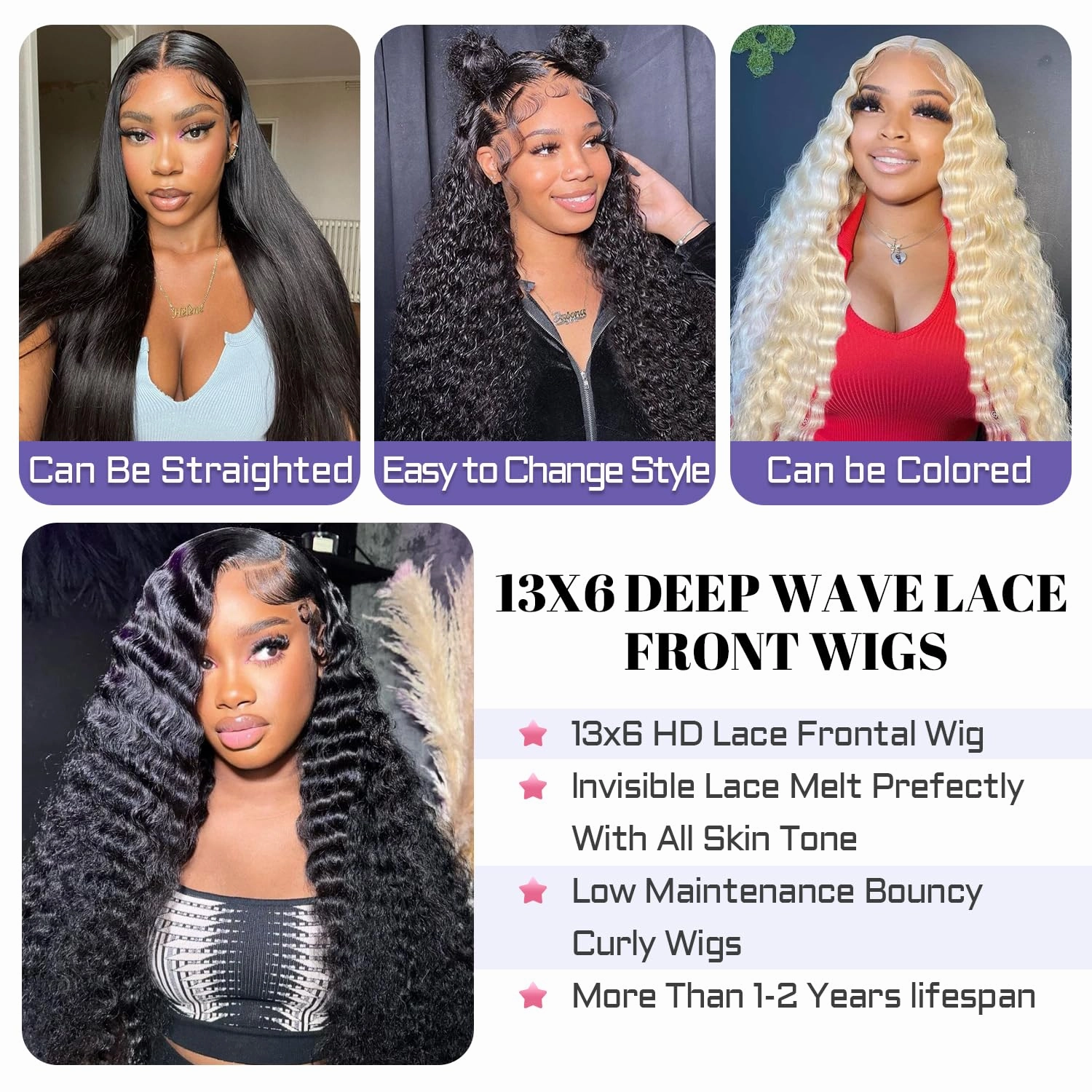 Sathen Full 13x6 Deep Wave Lace Front Wigs Human Hair 200 Density Deep Part Lace Frontal Wig Pre Plucked Transparent Full Lace Wig Pre Plucked with Baby Hair 32 Inch