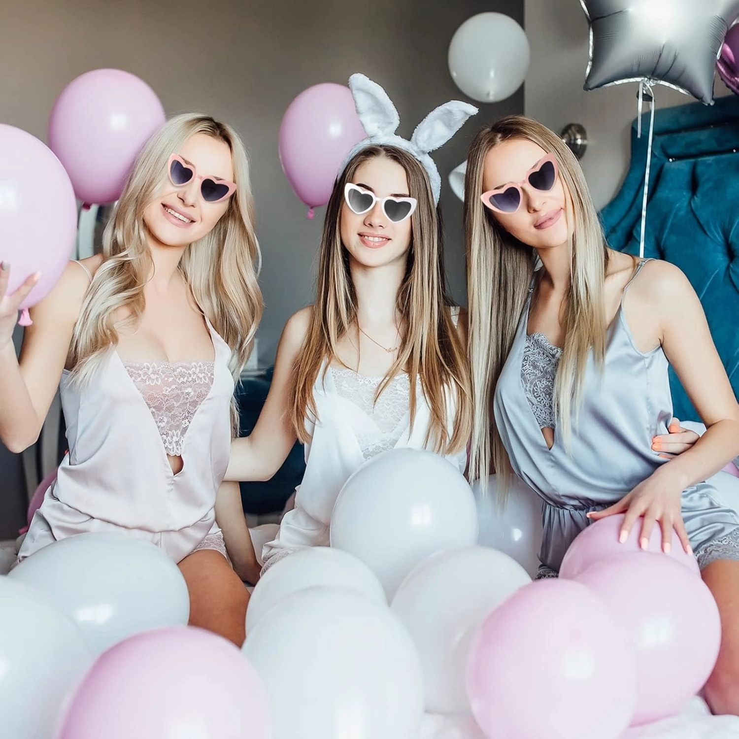 Satin Bridesmaid Scrunchies Bachelorette Hair Ties Set of 12 sunglasses Bridal Shower No Damage Hairties ideas Gift for Wedding Party Favors Bridesmaid Proposal Gifts (Pink)