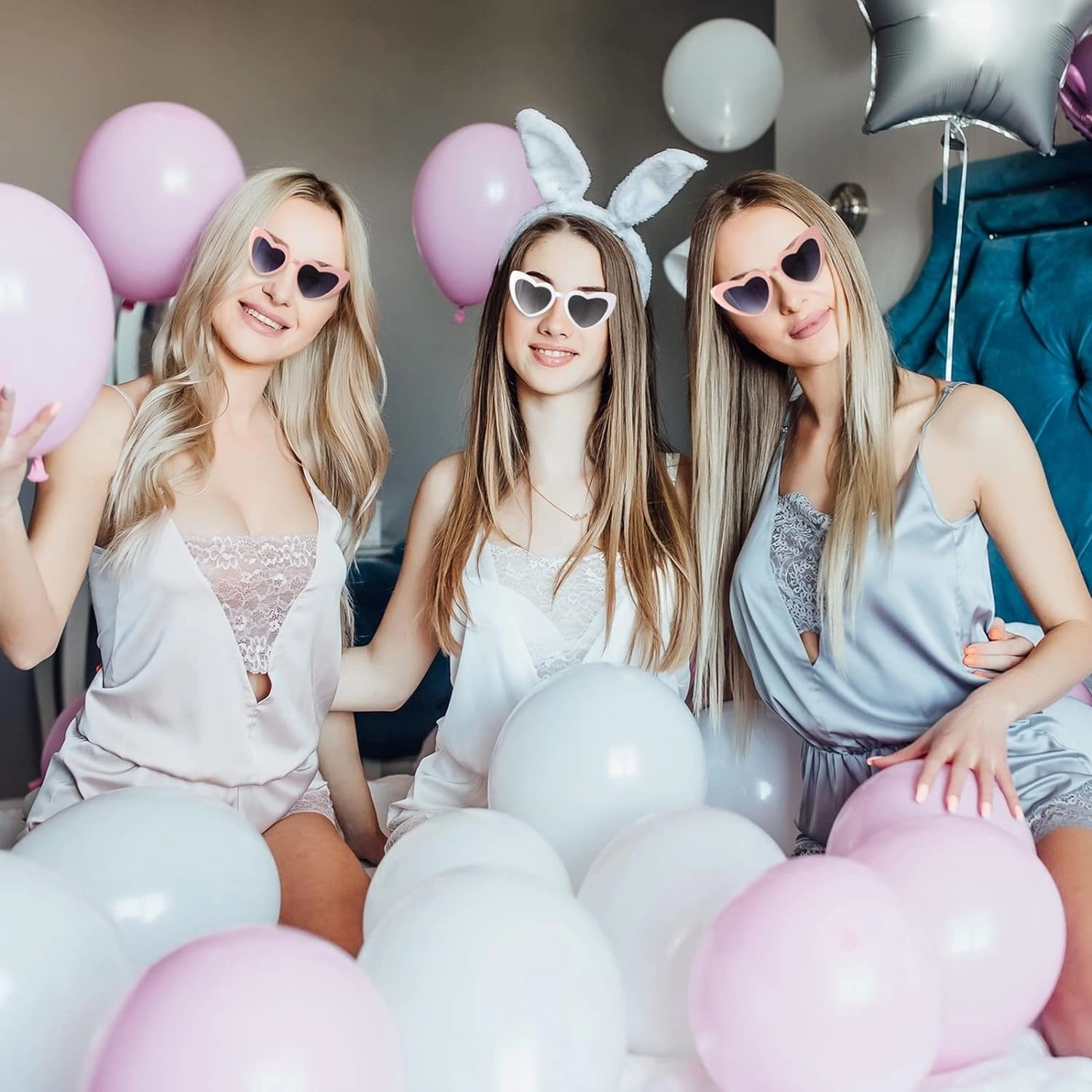 Satin Bridesmaid Scrunchies Bachelorette Hair Ties Set of 12 sunglasses Bridal Shower No Damage Hairties ideas Gift for Wedding Party Favors Bridesmaid Proposal Gifts (White&Pink)