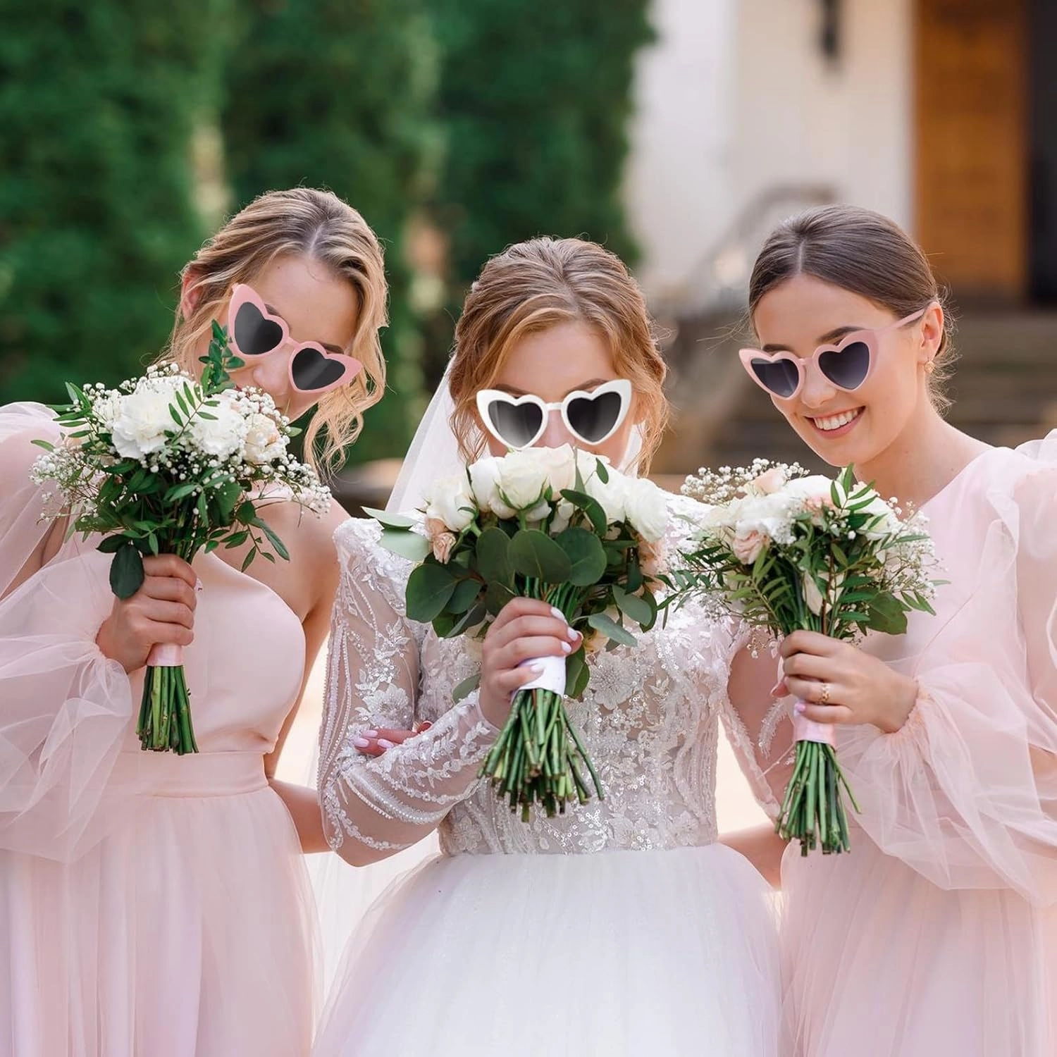 Satin Bridesmaid Scrunchies Bachelorette Hair Ties Set of 12 sunglasses Bridal Shower No Damage Hairties ideas Gift for Wedding Party Favors Bridesmaid Proposal Gifts (White&Pink)