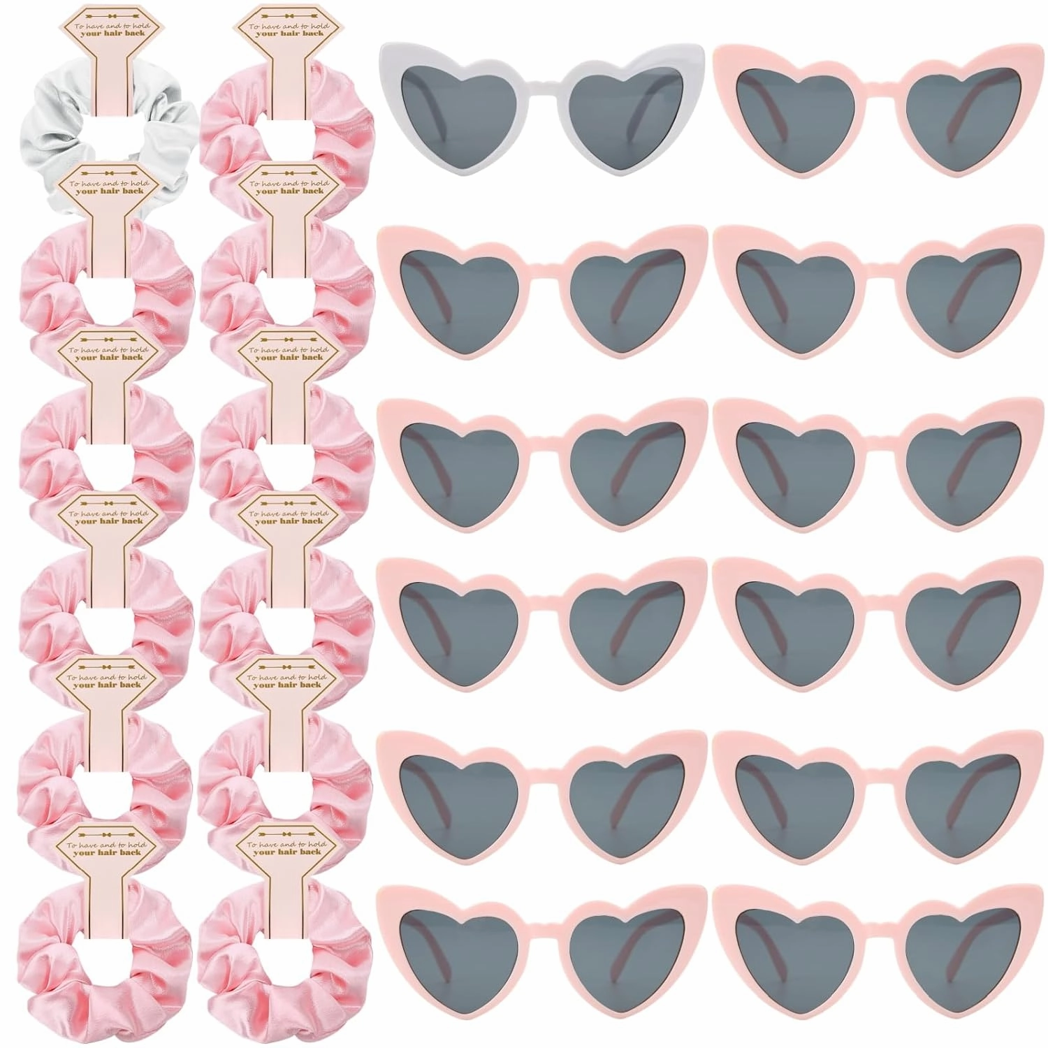 Satin Bridesmaid Scrunchies Bachelorette Hair Ties Set of 12 sunglasses Bridal Shower No Damage Hairties ideas Gift for Wedding Party Favors Bridesmaid Proposal Gifts (White&Pink)