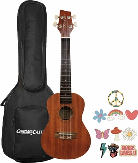 Sawtooth Mahogany Concert Electric Ukulele w Gig Bag and Fishman KUL-101 Preamp/Built In Tuner and Official Brake Stickers