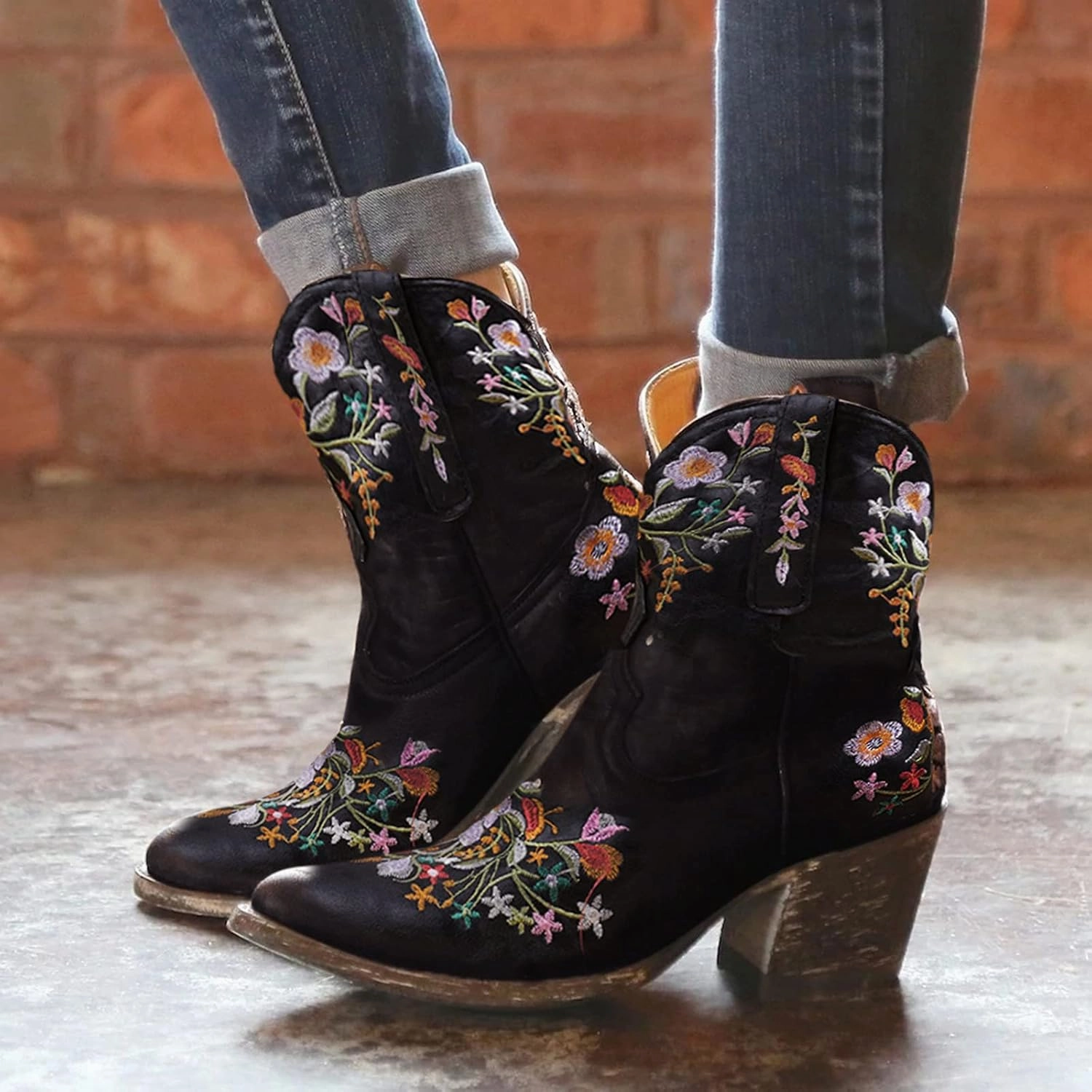 SBGMoSJ Cowboy Boots Women Size 9 with Sunflowers Western Booties Women Ankle Boots Wide Knee Boots for Women Wide Calf with Heel Womens Black Cowgirl Boots Wide Calf Womens Suede Boots Mid Calf Wide