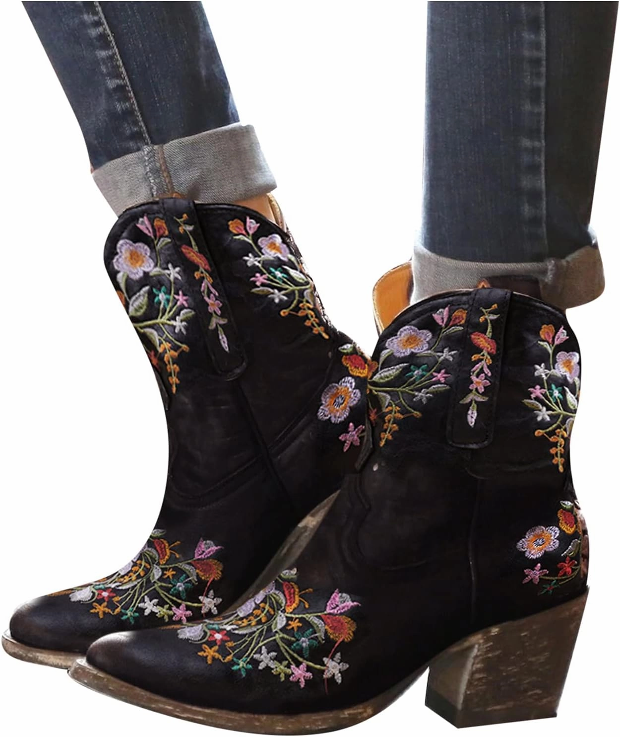 SBGMoSJ Cowboy Boots Women Size 9 with Sunflowers Western Booties Women Ankle Boots Wide Knee Boots for Women Wide Calf with Heel Womens Black Cowgirl Boots Wide Calf Womens Suede Boots Mid Calf Wide