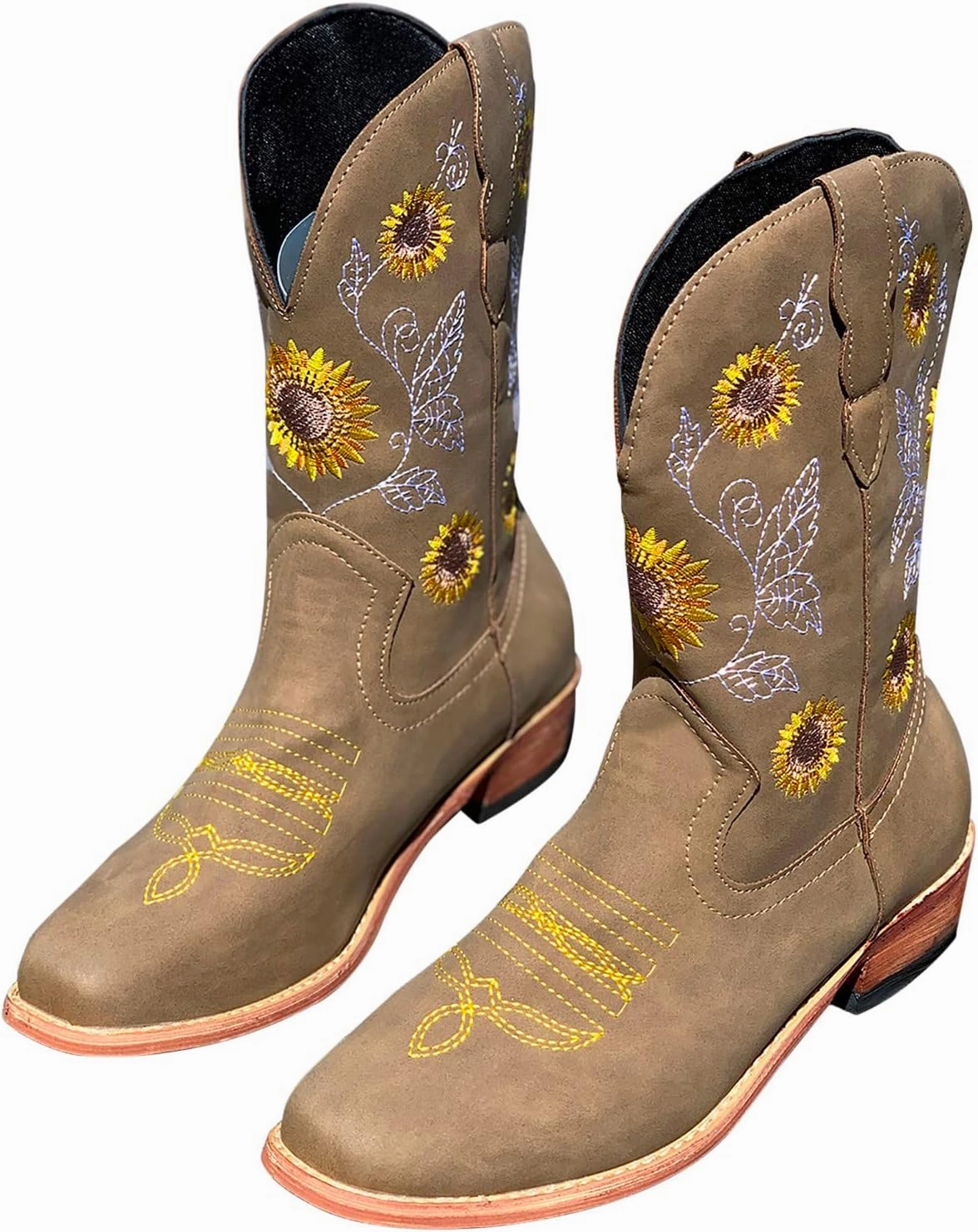 SBGMoSJ Cowboy Boots Women Size 9 with Sunflowers Western Booties Women Ankle Boots Wide Knee Boots for Women Wide Calf with Heel Womens Black Cowgirl Boots Wide Calf Womens Suede Boots Mid Calf Wide