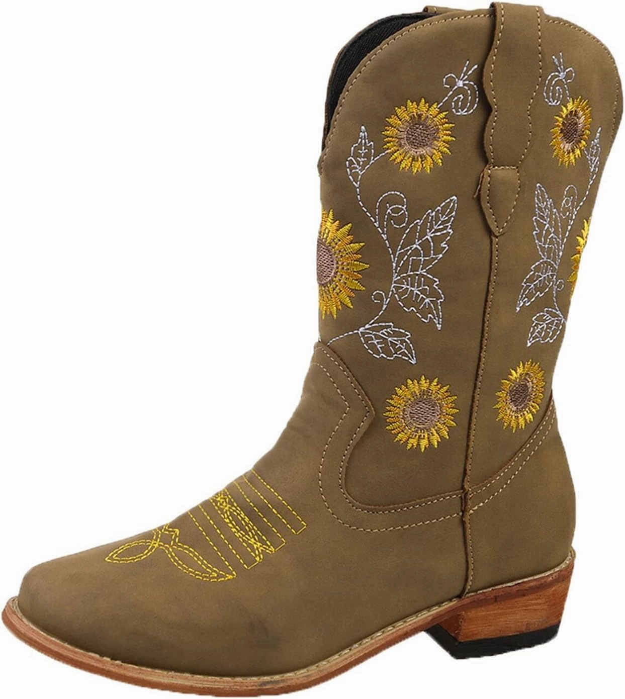 SBGMoSJ Cowboy Boots Women Size 9 with Sunflowers Western Booties Women Ankle Boots Wide Knee Boots for Women Wide Calf with Heel Womens Black Cowgirl Boots Wide Calf Womens Suede Boots Mid Calf Wide