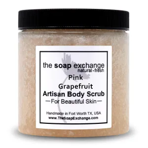 Sea Salt Body Scrub - Pink Grapefruit Scent - Hand Crafted 16 fl oz / 480 ml Natural Artisan Skin Care, Shea Butter, Exfoliate, Moisturize, & Protect. Made in the USA.