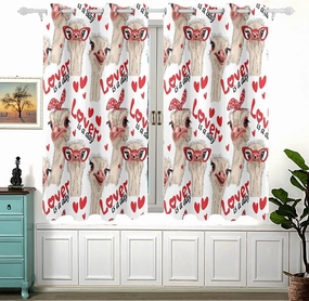 Seamless Ostriches with Red Glasses Hairpins Lover is a Day Letterings 2 PCs Window Curtain Panels, Blackout Drapes Perforated Polyester Curtain Thermal Insulated & Light Blocking Panels 63x54 inch