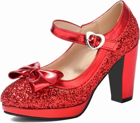 SEIFIN Women's Sequins Glitter Mary Jane Shoes Shine Sparkly Vintage Chunky High Block Heel Women Pumps with Bow and Ankle Strap Rockabilly Cosplay Kawaii Marriage Mary Jane Dress Pumps