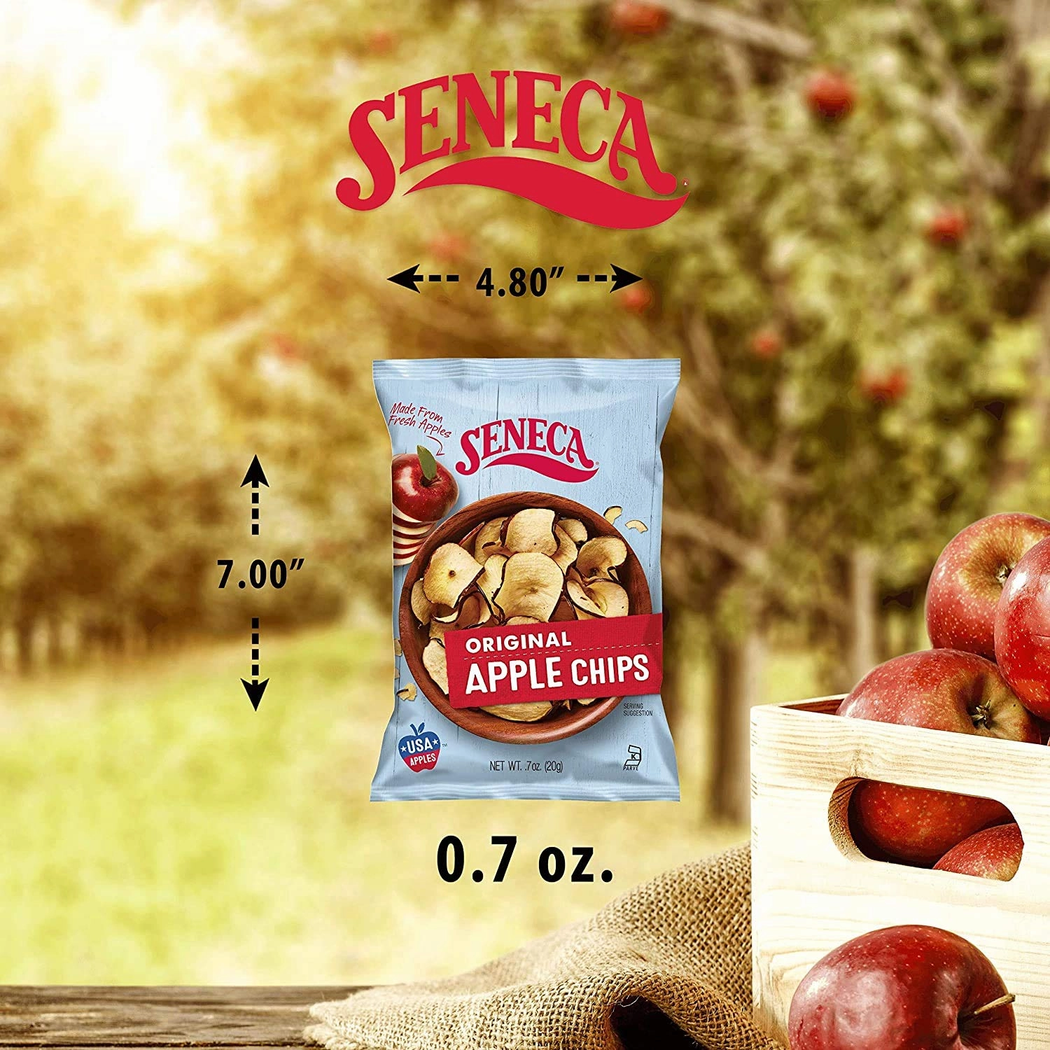 Seneca Original Apple Chips | Made from Fresh 100% Red Delicious Apples | Yakima Valley Orchards | Seasonally Picked | Crisped Apple Perfection | Foil-Lined Freshness Bag | 0.7 ounce (Pack of 24)