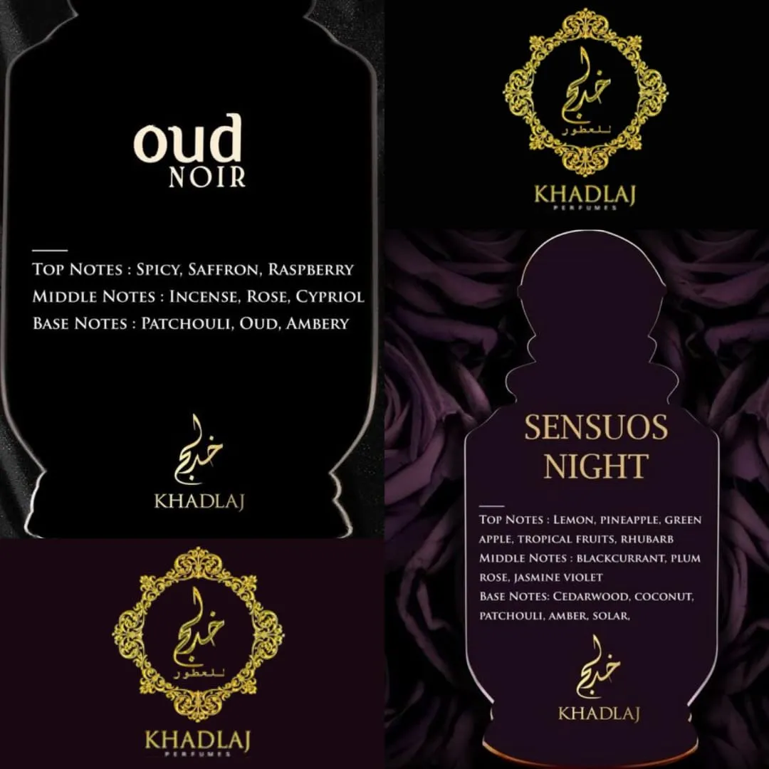 Sensous Nights & Oud Noir EDP 100ML BY KHADLAJ (BUNDLE, 3.4)