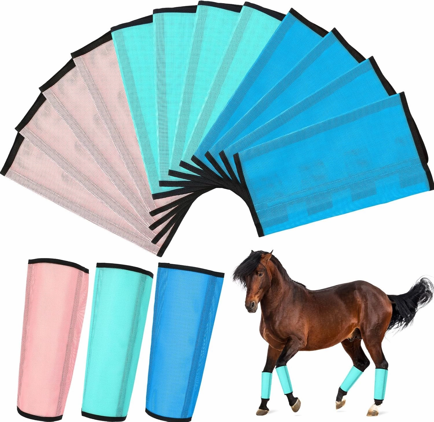 Set of 12 Mesh Fly Boots for Horse Breathable Mesh Horse Boots Protective Horse Leg Loose Wraps Horse Leggings for Preventing Flies and Mosquitoes Bites