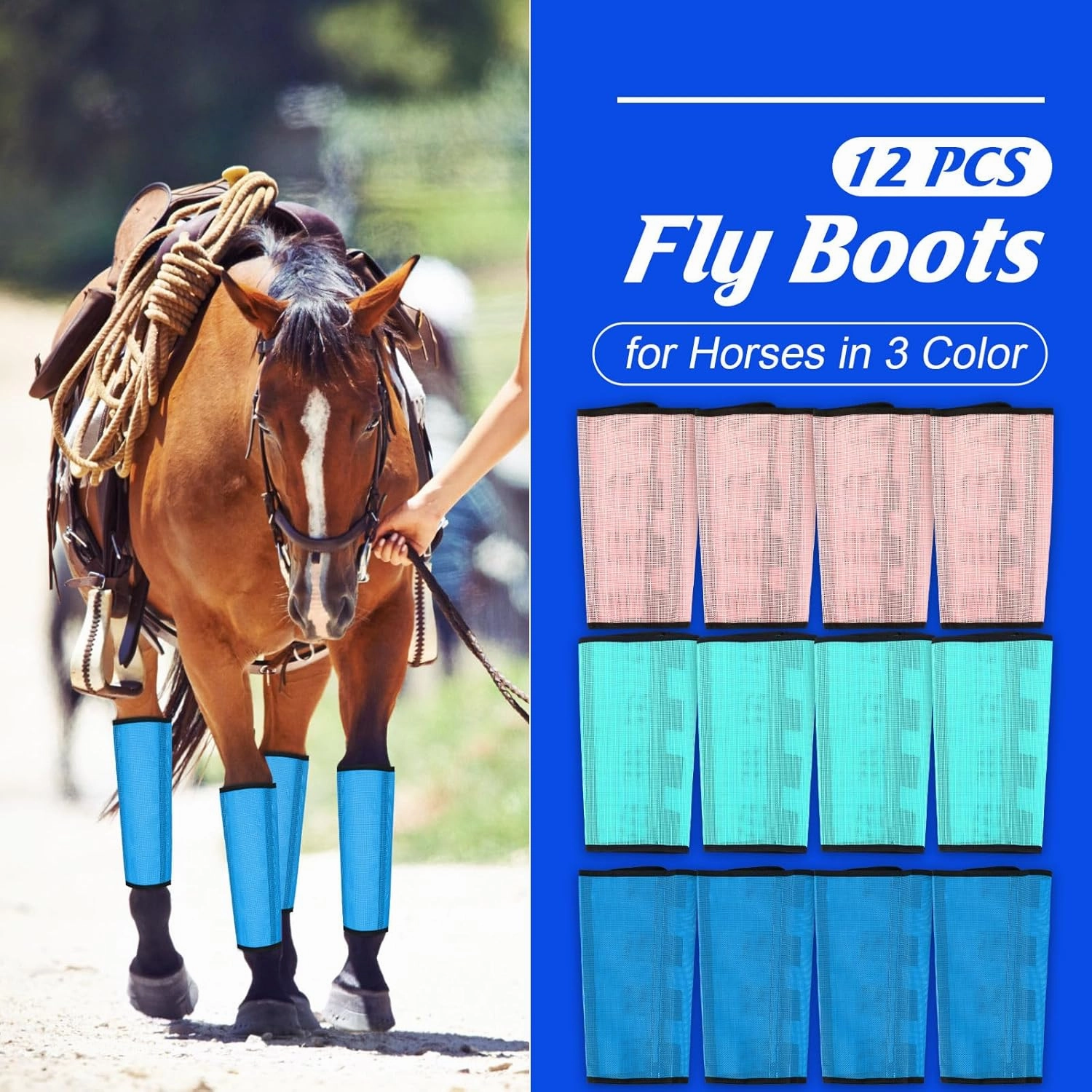 Set of 12 Mesh Fly Boots for Horse Breathable Mesh Horse Boots Protective Horse Leg Loose Wraps Horse Leggings for Preventing Flies and Mosquitoes Bites