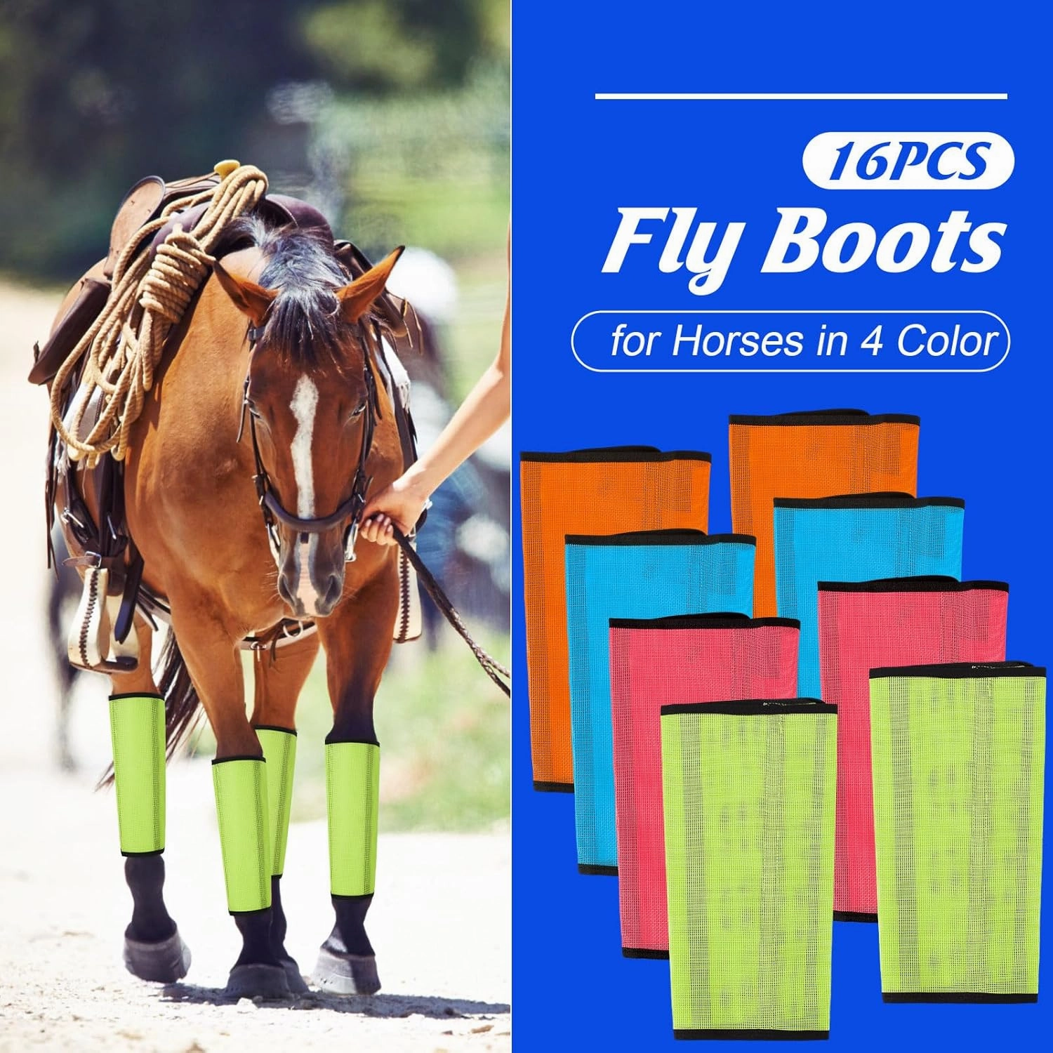 Set of 16 Mesh Fly Boots for Horse Breathable Mesh Horse Boots Protective Horse Leg Wraps Horse Leggings for Preventing Flies and Mosquitoes Bites