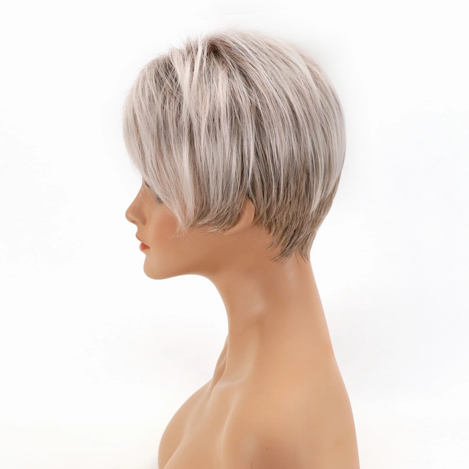 SEVENCOLORS Short Pixie Cut Wigs for White Women Blonde Mixed Light Pink Short Wigs with Bangs Layered Synthetic Hair Wigs Natural Looking