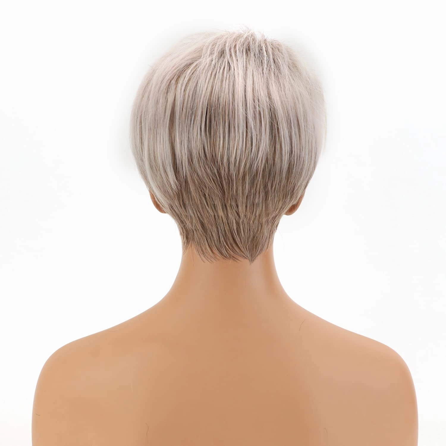 SEVENCOLORS Short Pixie Cut Wigs for White Women Blonde Mixed Light Pink Short Wigs with Bangs Layered Synthetic Hair Wigs Natural Looking
